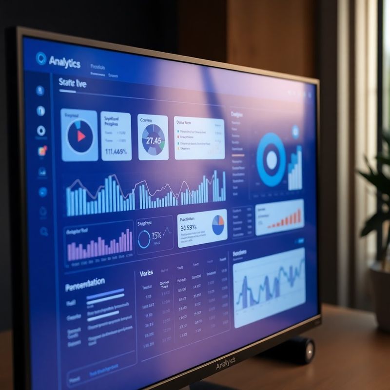 Prim-plan cu un tablou de bord analitic interactiv Mic Studio pe un monitor larg